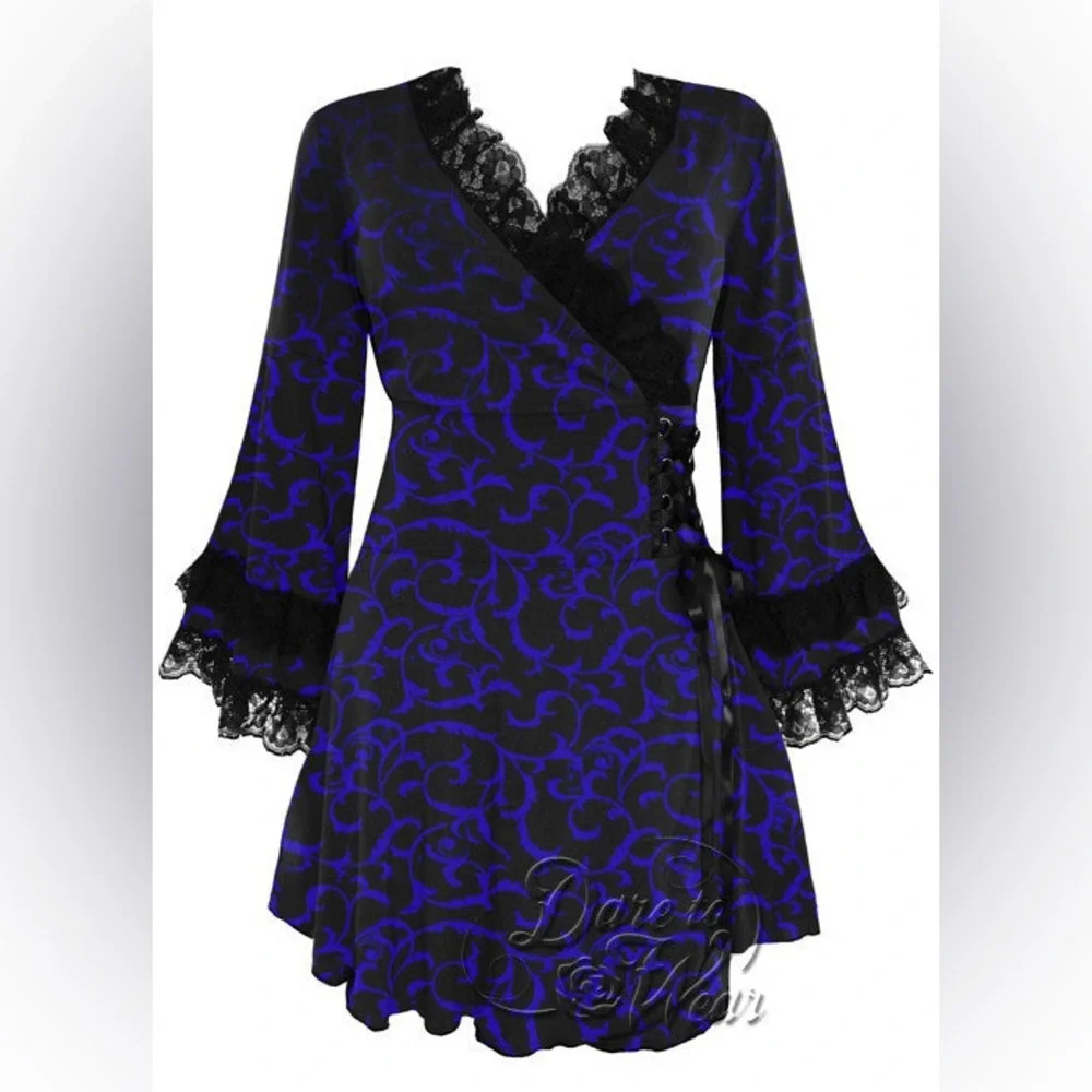 Elegant Blue and Black Wrap Dress - Picture 9 of 10
